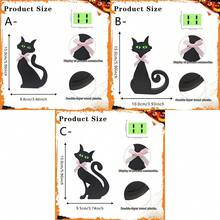 1pc Wooden Black Cat Tabletop Sign Decor, With Pink Bow And Green Cat Eyes Glow In Dark Sticker Decoration, Autumn Halloween Household Desk Shelf Party Supplies. - Multicolor - View 14
