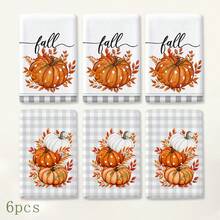2/4/6/8pcs Pumpkin Pattern Kitchen Towel Set, Machine Washable Absorbent Dish Cloths & Decorative Hand Towels, Suitable For Autumn, Thanksgiving, Halloween Kitchen And Home Decor - Multicolor - View 10