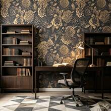 Floral Butterfly PVC Self-Adhesive Wallpaper 17.7in*39.3/118.1/196.8in Waterproof Removable Dark Background Peony Contact Paper Vintage Wall Mural Suitable For Balcony Bedroom Sofa Background Wardrobe Door Decoration - Bronze - View 3