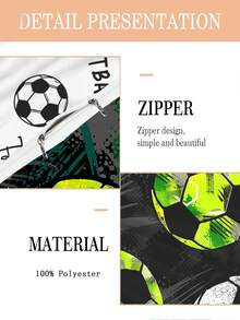 2/3-teiliges grünes Fußball-Bettwäscheset, Vintage "FOOTBALL"-Muster Bettbezug und Kissenbezüge, Sportthema Schlafzimmerdekoration für Kinder und Jugendliche - Verschiedenfarbig - Übersicht 10