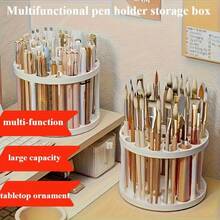 1pc New 360° Rotating Brush Holder - Durable PVC, Detachable, Multifunctional, Portable Storage Box [Desktop Accessory] Suitable For Office, Art Brushes, Pens, Makeup Tools Storage, Perfect Gift For Valentine's Day, National Day, Assumption Of Mary, Back To School, Halloween, Christmas And Birthday. - White - View 2