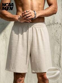 Men's Minimalist Solid Color Casual Shorts, Linen Style, Daily Commute, Versatile - Apricot - View 1