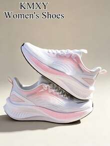 1 Pair Women's Breathable Mesh Flat Running Shoes, Fashion Flame Pattern Lightweight Lace-Up Sneakers, Suitable For Vacation And Daily Wear - Pink - View 5