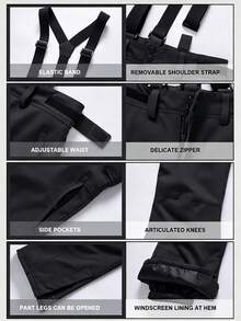 1pc Women's Loose Fit Winter Snowboard Pants, Sporty Style, With Detachable Suspenders, Suitable For Outdoor Activities, Double Skiing Gear, Warm Clothing, Reinforced Structure, Functional Snow Bib Pants, Snow Gear, Thickened, Slim Fit Ski Suit (Front Placket And Pockets Have Three Different Types Of Zippers, Randomly Shipped.) - 黑色 - 查看 11