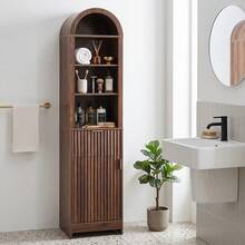 1-Door 1-Drawer 4-Tier Bathroom Vanity Grille-Finished MDF Melamine-Faced Bathroom Cabinet Arched Top 15.75*11.81*66.93in Walnut - Walnut - View 1