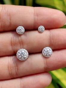 AnlaScheer 1pc Moissanite 925 Sterling Silver Exquisite Halo Round Flat Back Cartilage Spiral Piercing Stud Earring, Women's Engagement Wedding Bridal Jewelry - Silver - View 10
