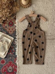 INS Baby Girls Vintage Brown Tennis Polka Dot Overalls, Loose Adjustable Shoulder Straps, Spring/Autumn Long Pants - Khaki - View 7