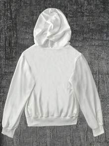 Women's White Letter Printed Zip-Up Sweatshirt, Long Sleeve Knit Hooded Sweatshirt With Pockets, Suitable For Autumn/Winter Wear - White - View 2