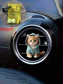 可爱猫咪汽车出风口香氛夹 - 创意连帽猫、奶茶猫和铃铛猫设计，2D亚克力汽车出风口装饰夹，内置香氛片，除臭+随机香味，汽车香氛，送给家人和朋友的理想礼物，营造车内氛围 - 1 - 查看 13