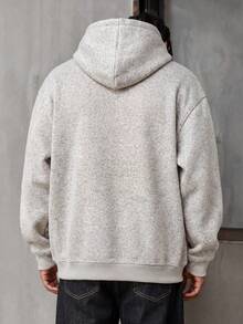 MAISONFOX Men's Solid Color Casual Loose Fit Thermal Lined Hoodie Sweatshirt Jacket, Autumn/Winter - Light Grey - View 2
