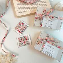 Cream Soft Skin-Friendly Floral Ribbon, Suitable For Gift Wrapping, Handmade Crafts And Holiday Decoration, Pastoral Style, Suitable For Christmas, Valentine's Day, New Year, All Year Round, Fresh Aesthetic - Multicolor - View 2