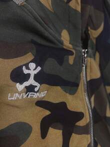 Men Fashion Street Camo Letter Print Zip Up Hoodie, Hip Hop Edgy Unique Loose Casual Long Sleeve Hooded Cardigan Jacket - Army Green - View 4