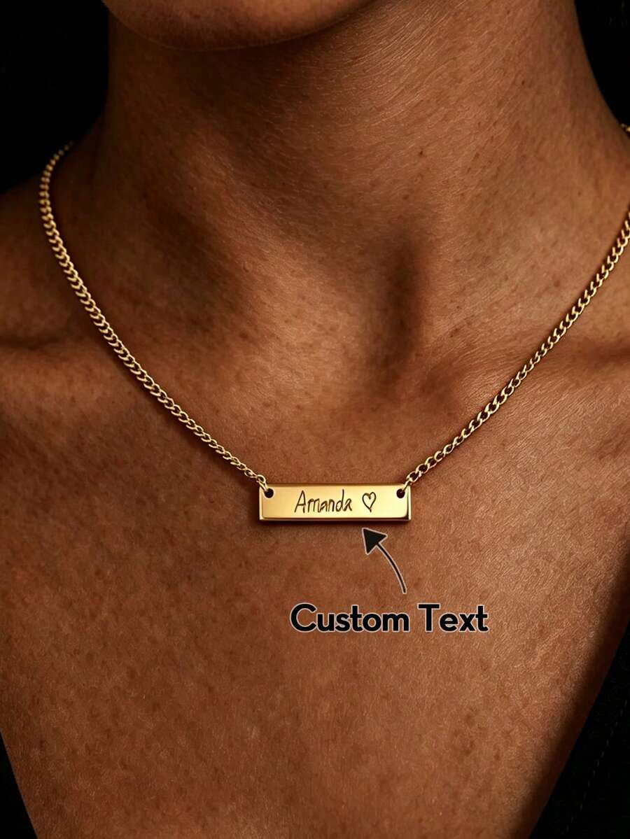1pc Customized Handwritten Bar Necklace, Personalized Signature Pendant Jewelry, Exquisite Gift For Her, Meaningful Jewelry For Girlfriend - Multicolor - View 1