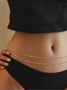 2pcs Multi-Layer Round Disc Gold Waist Chain, Sparkling Gold Body Accessory, Minimalist Bikini Waist Decor, Suitable For Women's Vacation Beach Wear - Gold - View 7