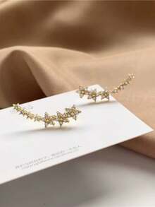 2pcs Elegant Style Ear Cuff Earrings Diamond Inlaid Minimalist Design Seven-Star Curved Ear Studs - A - View 3