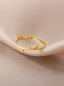 1pc Personalized Arabic Letter Symbol Ring, 18K Gold Plated Stainless Steel Open Band, Minimalist Women's Jewelry - Multicolor - View 8