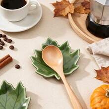 4pcs/Set 4-Inch Autumn Maple Leaf Shaped Ceramic Spoon Rest, Autumn Tableware Spoon Holder, Coffee Bar Decor Tray, Thanksgiving Halloween Home Decor Gift - View 2