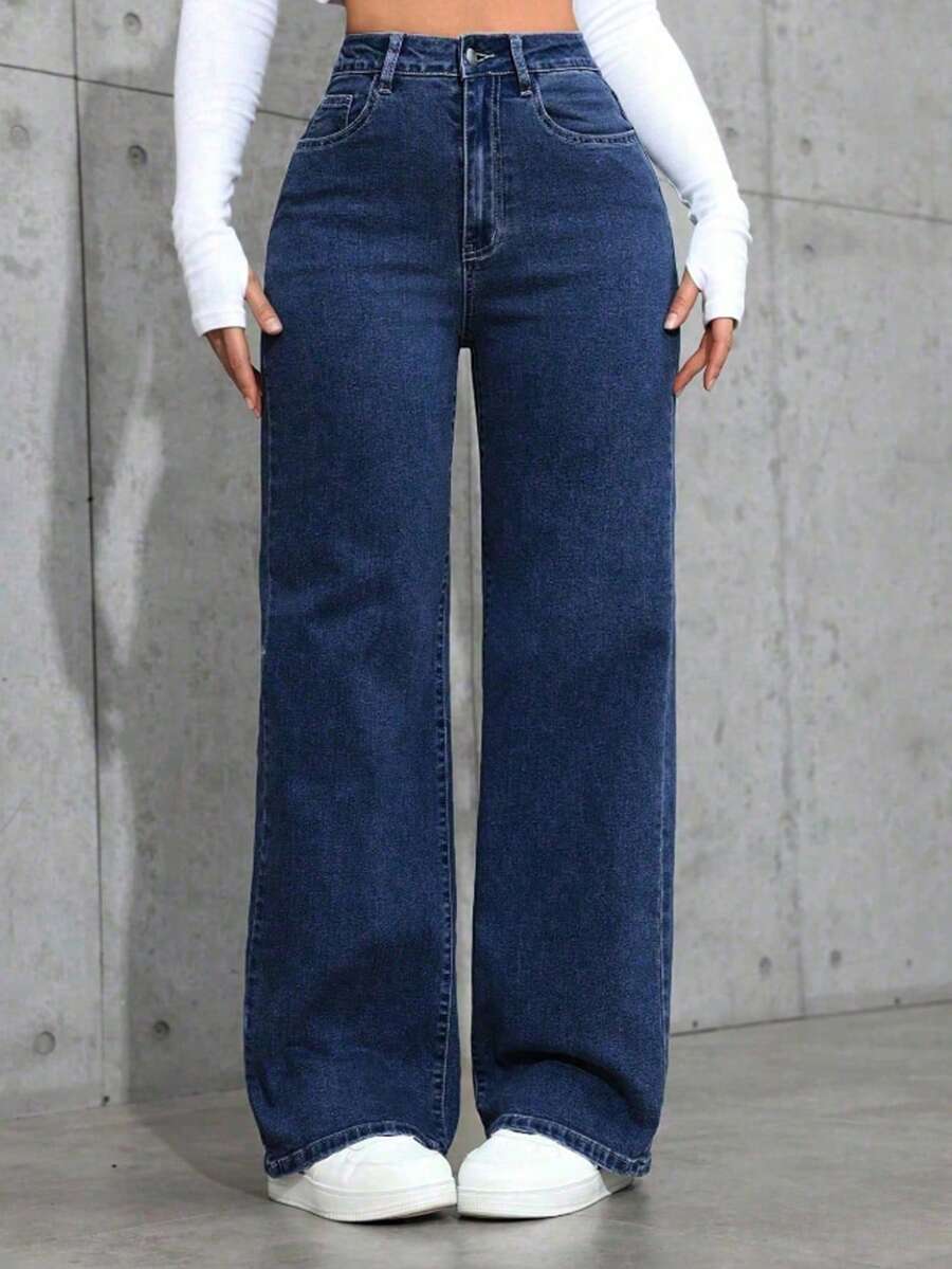 Jeans de pierna recta de color claro para adolescentes - Azul lavado oscuro - Ver 1