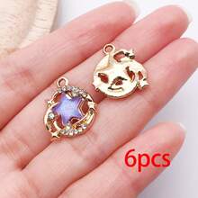 6/10 piezas Colgantes de estrella de resina con purpurina iridiscente e incrustaciones de strass en forma de luna, hallazgos para hacer joyas DIY para pulseras, collares y pendientes - Estrella - Ver 12