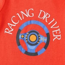 Conjunto 3 Macacões Curtos Masculinos Estampa Carros de Corrida, 100% Algodão, roupa de verão para bebê recém-nascido - Vermelho - Visão 3