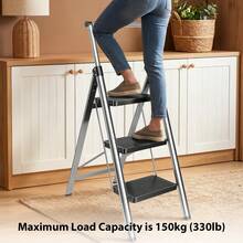 Rigogo 3/4-Step Folding Step Stool Stainless Steel, Anti-Slip Portable Ladder With 150kg Load Capacity, Space-Saving For Kitchen Garage & DIY - 3-step - View 6
