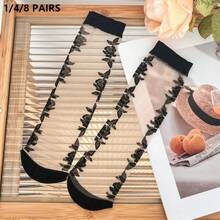 1/4/8 Pairs Women's Thin Mesh Socks, Summer Sheer Silky Lace Short Socks, Cute Knee-High Socks, Also Suitable For Autumn Wear - Multicolor - View 18