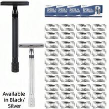 Double-Edged Metal Razor Traditional Men'S Double-Edged Razor Manual Beard Shaver Aluminum Alloy Handle Manual Old-Style Razor Men'S Double-Edged Razor, Suitable For 10 Occasions Perfect For Men'S Grooming, Essential Tool For Daily Shaving - Multicolor - View 2