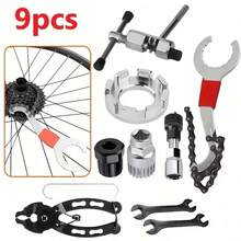 9pcs Mountain Bike Repair Tool Kit - Multi-Functional 3-In-1 Tool With Sturdy Rear Hook Wrench, Long Axle And Small Gear Chain Removal, Easy For Effective Maintenance And Repair - Multicolor - View 1