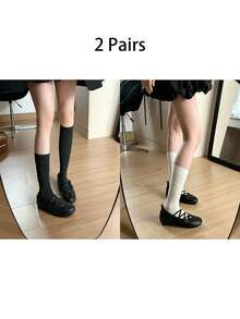 1/2 Pairs Y2K Sweet Cool Style Solid Color Slouch Knee-High Socks, Japanese JK School Style - Multicolor - View 13
