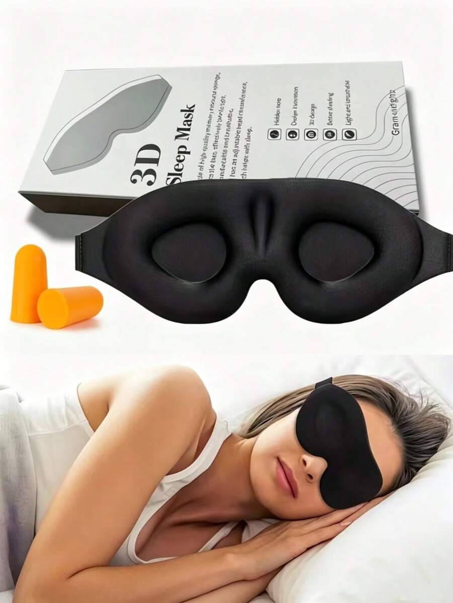 Masque de sommeil pour les yeux, masque de sommeil 3D contouré en forme de coupe pour les voyages et masque pour les yeux, masque de sommeil de nuit moulé concave, bloque la lumière, masque pour les yeux doux et confortable, convient pour les voyages, le yoga, la sieste