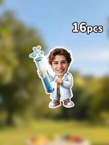 8/16/24pc Custom Lab Coat Scientist Photo Bunting Banner, Personalized Upload Image Science Bnner ,Hanging Flag For Science Theme Party Indoor Wall Backdrop Table Decor Supplies,Personalized Gifts - Multicolor - View 8