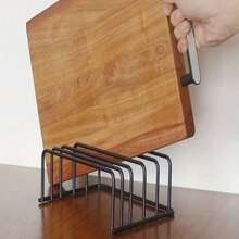 1pc Black Metal Cutting Board Storage Rack, 5-Slot Cutting Board With 3 Slots (0.51") & 2 Slots (1.06") Wide, Countertop & Cabinet Kitchen Storage Stand, Dishwasher- Cookware Holder For Home Kitchen Use - 7.09" X 5.51" X 3.15" - Multicolor - View 8