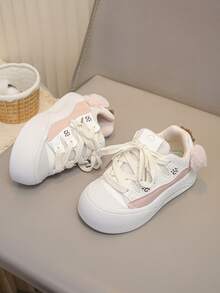 Girls' Autumn/Winter New Cute White Sneakers | 3D Plush Puppy Ear Design | Casual Skate Shoes | Adorable Cartoon Sports Shoes - Pink - View 5