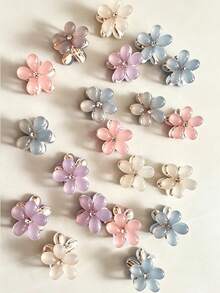 10/20pcs Random Color Combination Set Mini Flower Alloy Hair Claw Clips New Petal Design Women's Hair Clips Bangs Clips Side Hair Clips Hair Accessories Suitable For Daily Wear And Party - Multicolor - View 6