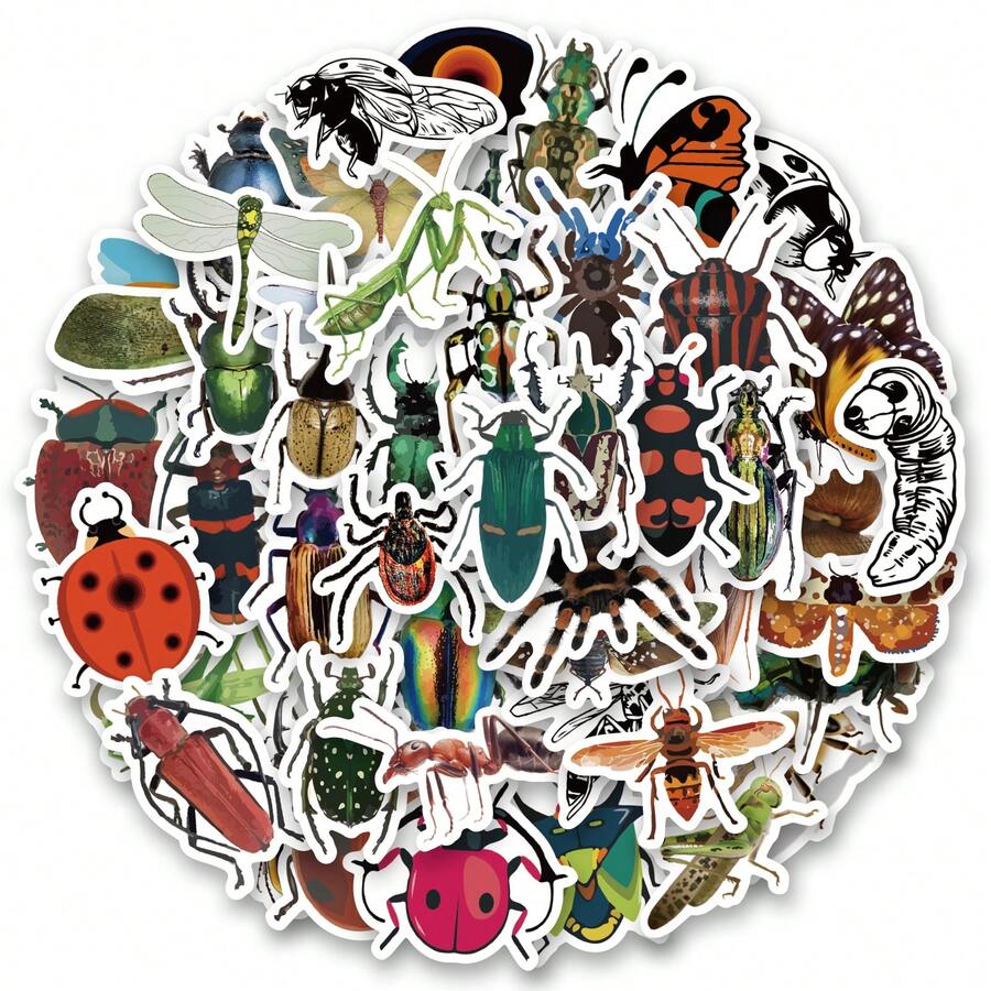 60PCS Insect Stickers Pack | Beautiful Pattern Stickers, High Quality Stickers Water Bottles, Decorative Paper, Journaling, Laptop, Bumper, Skateboard, Scrapbook, Suitcase, Refrigerator, Plan Book, Keyboard, Car Sticker - Insect - View 1