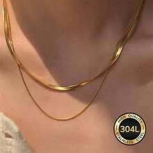 1 Set Minimalist Fashion Niche High-End Design 18K Gold Plated 304L Stainless Steel Snake Chain Necklace, Suitable For Summer, Beach, Vacation, Daily Commute, Versatile For Women - Multicolor - View 7