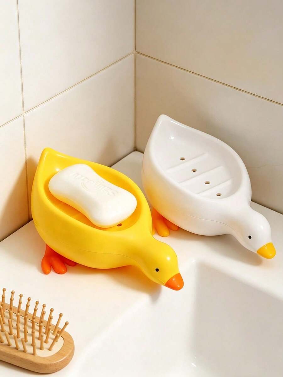 1pc Cute Yellow Duck Soap Dish, Water-Draining Soap Holder, Bathroom Sink Soap Rack, Made Of New High-Quality Material, Decorative Sink Accessory - Multicolor - View 1