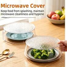 2pcs Multi-Functional Microwave Splash Guard With Cleaning Brush, Transparent Plastic, Heat Resistant Up To 200°C, Easy-Grip Handle, Suitable For Most Microwaves, Oil-Proof, Insect-Proof, Mosquito-Proof, Home Kitchen, Restaurant, Camping, Outdoor BBQ, Hot Food And Vegetable Preservation Cover, Kitchen Accessories - Transparent - View 4