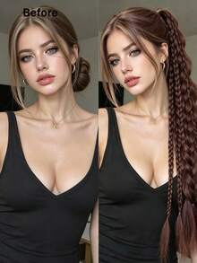 24 Inch Long Brown Mixed-Color Synthetic Curly Braided Ponytail Wig For Women, Including Flipped Braids, Plaits, Fishtail Braids, And Elastic Hair Ties. Suitable For Everyday Wear, Braided Extensions, And Voluminous Hairstyle Accessories., Halloween - Multicolor - View 5