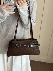 New Fashion Belt Hardware Handbag & Shoulder Bag, Elegant Women's Satchel, Quiet Luxury Style For Work, Office, School, Shopping, Travel, Best Seller - Coffee - View 3