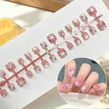 Kids Short Square Press On Nails, Summer Transparent Pink Fake Nail Tips With Cartoon Cat, Lemon Slice, Bow, Star & Fruit Print, DIY Manicure Kit For Little Girls, Party Holiday Daily Play Dress Up Nail Art Gift - Multicolor - View 24