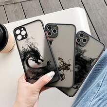 Dragon Pattern Ink Brush Painting Phone Case For IPhone X XR XS 16 15 Plus 17 Pro Max 16 15 12 13 14 11 Pro Max Back Cover Funda - 黑色長款 6 - 查看 4