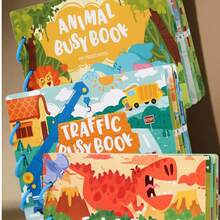 4Pcs Cartoon Themed Busy Book Set, Dinosaur/Animal/Number/Traffic Pattern Tear & Stick Activity Book, Cognitive Training Interactive Book For Kids Age 0-4, Preschool Learning Activity Toy - Multicolor - View 10
