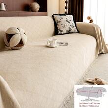 ALPLUME 1pc Ultra Soft Chenille Solid Color Diamond Lattice Sofa Throw Blanket - Suitable For All Seasons, Easy To Clean And Non-Shrink, Perfect Gift For Friends And Family, Full Coverage Sofa Cover With Tassel Detail - Machine Washable, Anti-Scratch, Fits 1-4 Seater Sofas, Sofa Blanket - Khaki - View 13