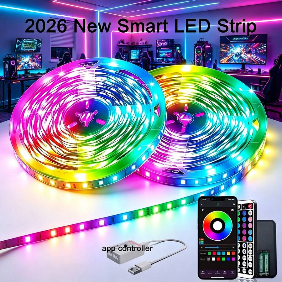 LED Strip Lights, Smart LED Light Strip With 44-Key Remote Control And APP Control, Customizable Size, Adjustable Color Flashing Speed, DIY Mode, Easy Installation, Suitable For Bedroom Decoration, TV Backlight, Ceiling, Party Atmosphere, Gaming Atmosphere