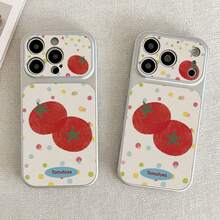 1 buah Casing Ponsel Silikon Motif Kulit Krem dengan Tekstur Titik-titik Kecil Berwarna-warni, Dua Buah Tomat, Label Bahasa Inggris, Jendela Besar, Perlindungan Penuh, Kompatibel dengan Semua Seri Apple, Gaya Korea, Warna Segar dengan Saturasi Rendah, Lembut, Motif Buah dan Sayuran, Pelindung Anti Jatuh - Perak - View 4