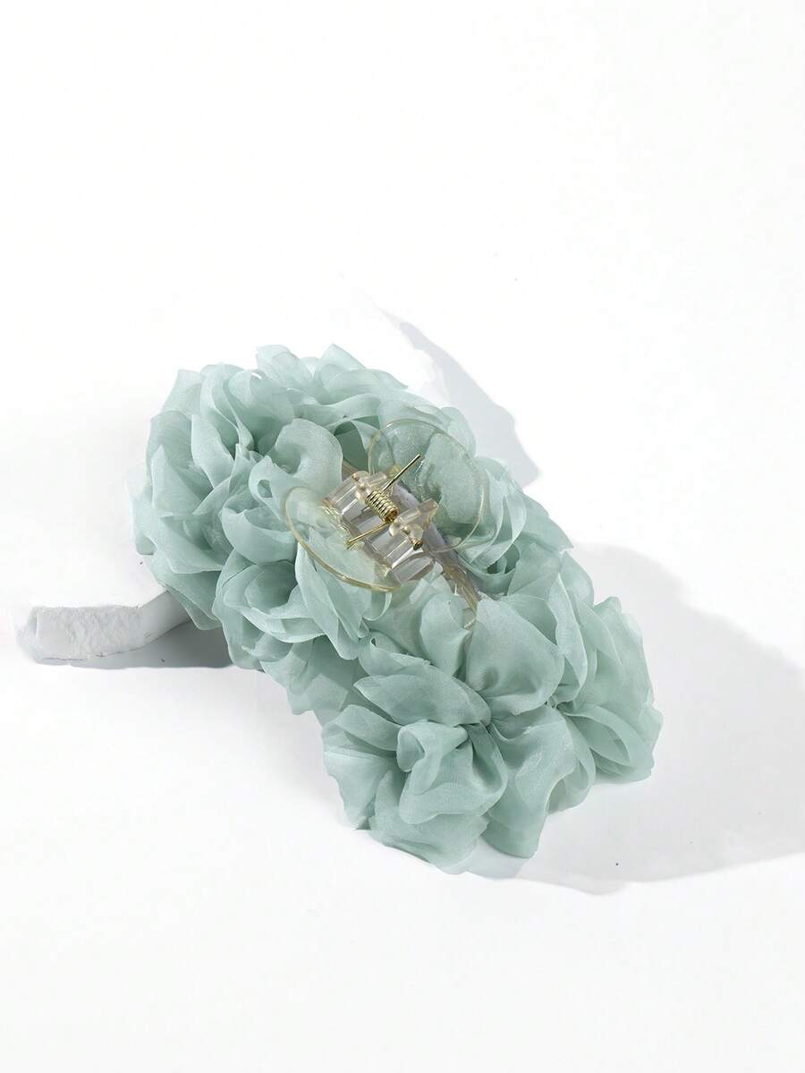 1件裝女款純色3D雙面網格百褶玫瑰花髮夾抓夾,適合日常佩戴與派對造型的髮飾 - 綠色 - 查看 1