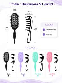 2pcs Curly Hair Comb Set, Ventilated Styling Comb With Flexible Teeth, Side Comb And Pointed Tail Handle, Black Root Volumizing Comb, Suitable For Wavy, Curly, Fine And Thick Hair, Dry And Wet Use Styling Tool - Multicolor - View 7