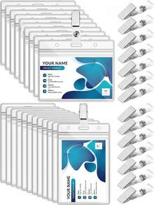 2/4/10pcs Transparent Waterproof ID Badge Holders, Vertical Or Horizontal, Clear PVC Plastic Card Sleeves With Clips, Suitable For Students, Office Employees, Business Name Tag Protection - Multiple Specifications - View 8