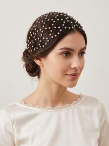 1pc Women's Vintage Rhinestone Hollow Hair Net Head Chain, Shiny Mesh Woven Full Rhinestone Headpiece, Elegant Bridal Wedding Evening Party Hair Accessory, Gothic Halloween Dark Element Women's Hair Accessory - Black - View 7